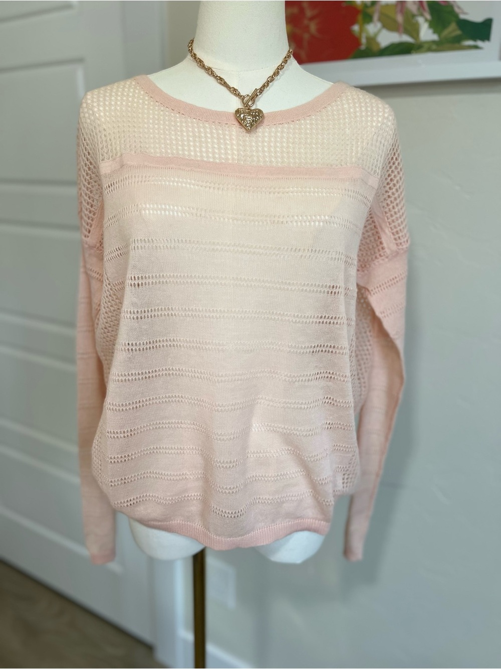 Solemio Blush Open-Knit Crewneck Sweater🌷